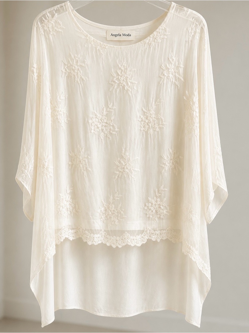 Angela Moda Made in Italy Silk Blend Embroidered Boho Tunic M